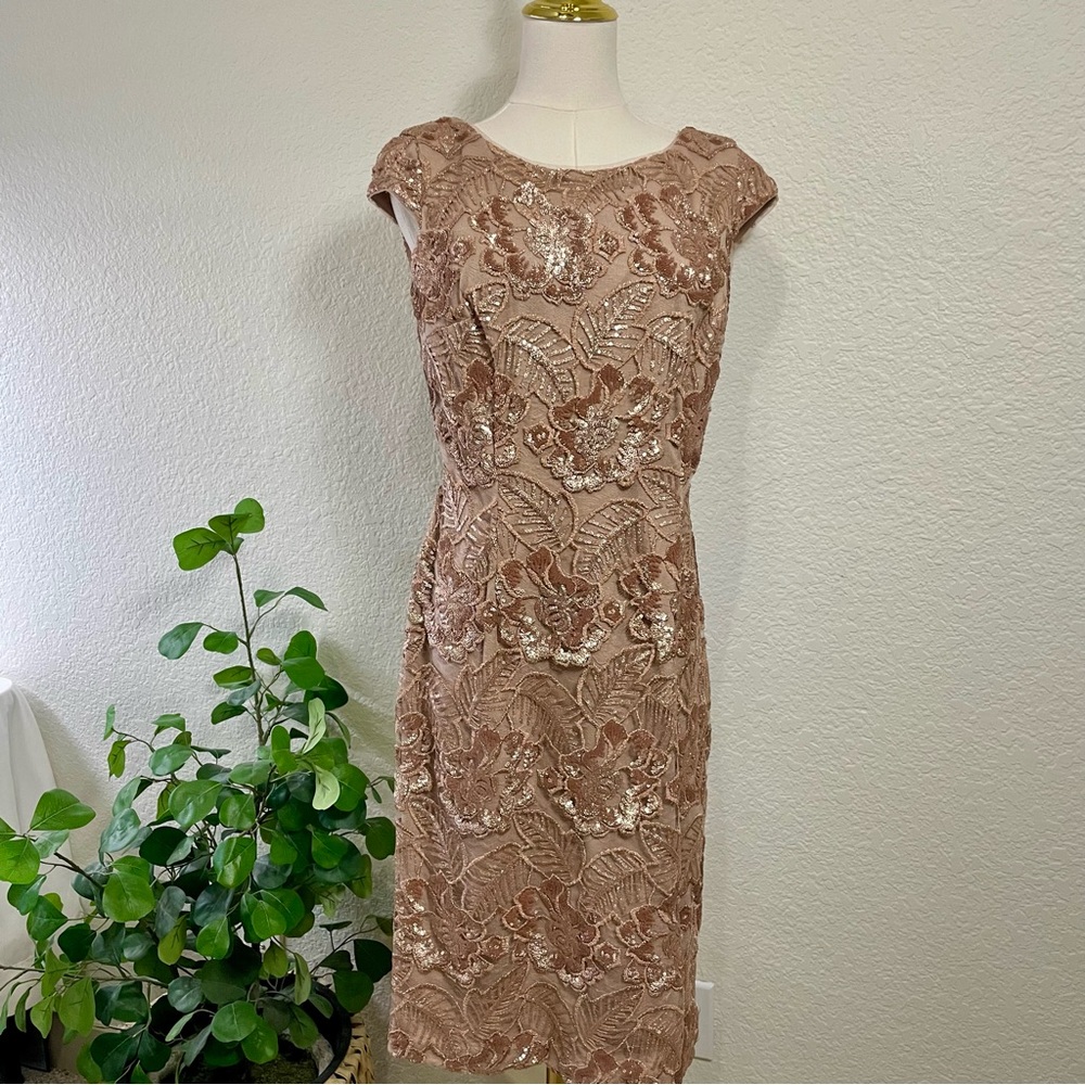 Alex Evenings Rose Gold Sequin Lace Sheath Dress